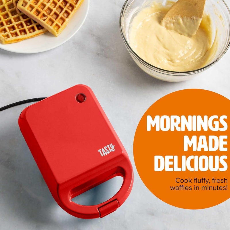 Tasty Mini Nonstick Waffle Maker, Perfect for Individual Waffles, Hash Browns, Brownies and more, Quick Results, Easy Clean Up, 600W, Red - Image 2